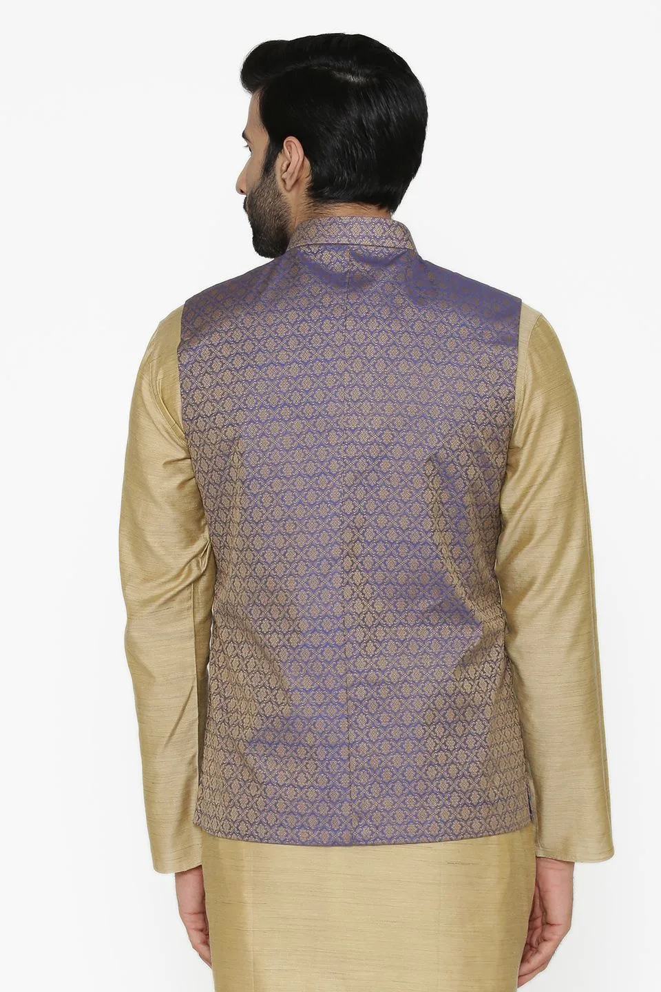 Banarasi Art Silk Cotton Blend Purple Modi Nehru Jacket