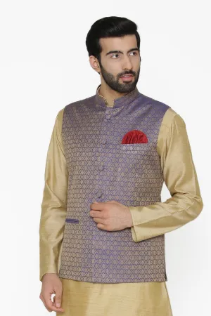 Banarasi Art Silk Cotton Blend Purple Modi Nehru Jacket