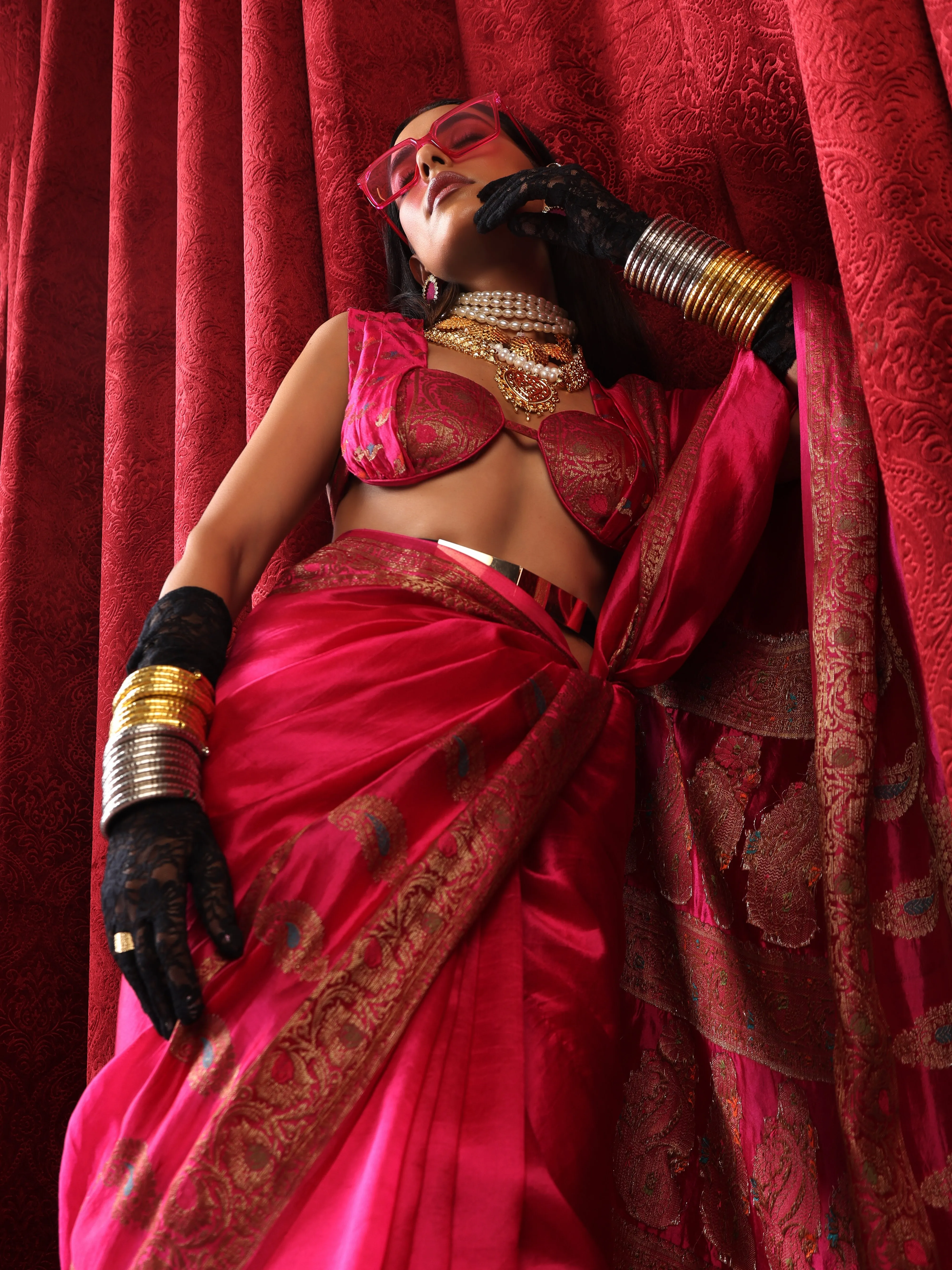 Banarasi Meena Kari Pink Pure Silk Saree with Blouse Fabric