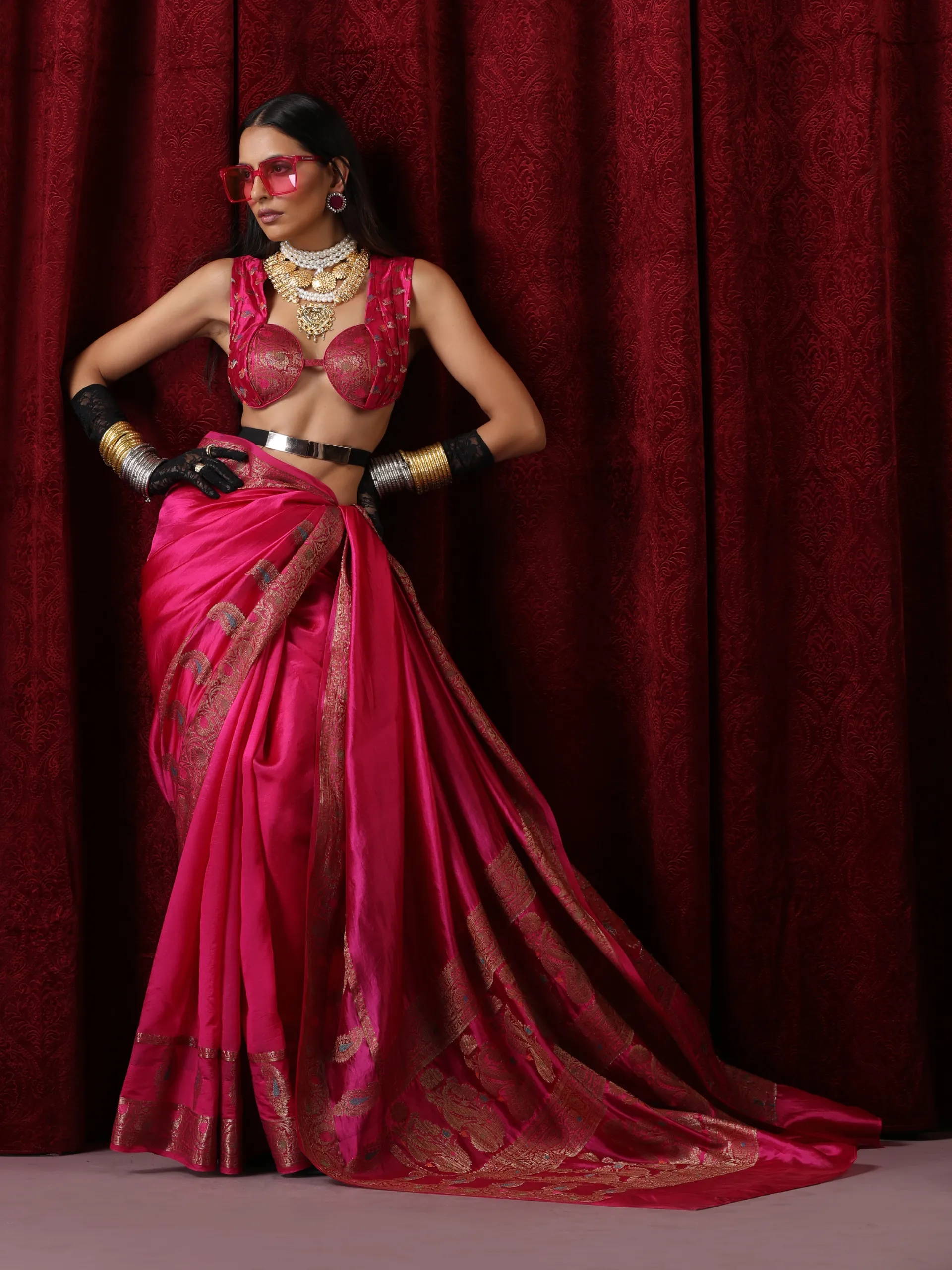 Banarasi Meena Kari Pink Pure Silk Saree with Blouse Fabric