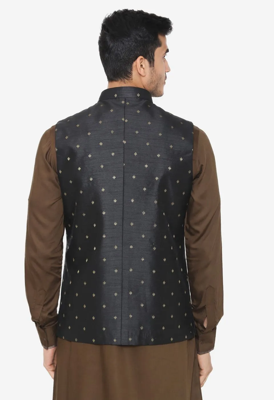 Banarasi Rayon Cotton Black Nehru Modi Jacket