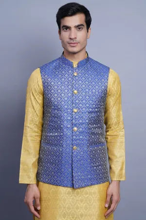 Banarasi Rayon Cotton Blue Modi Nehru Jacket