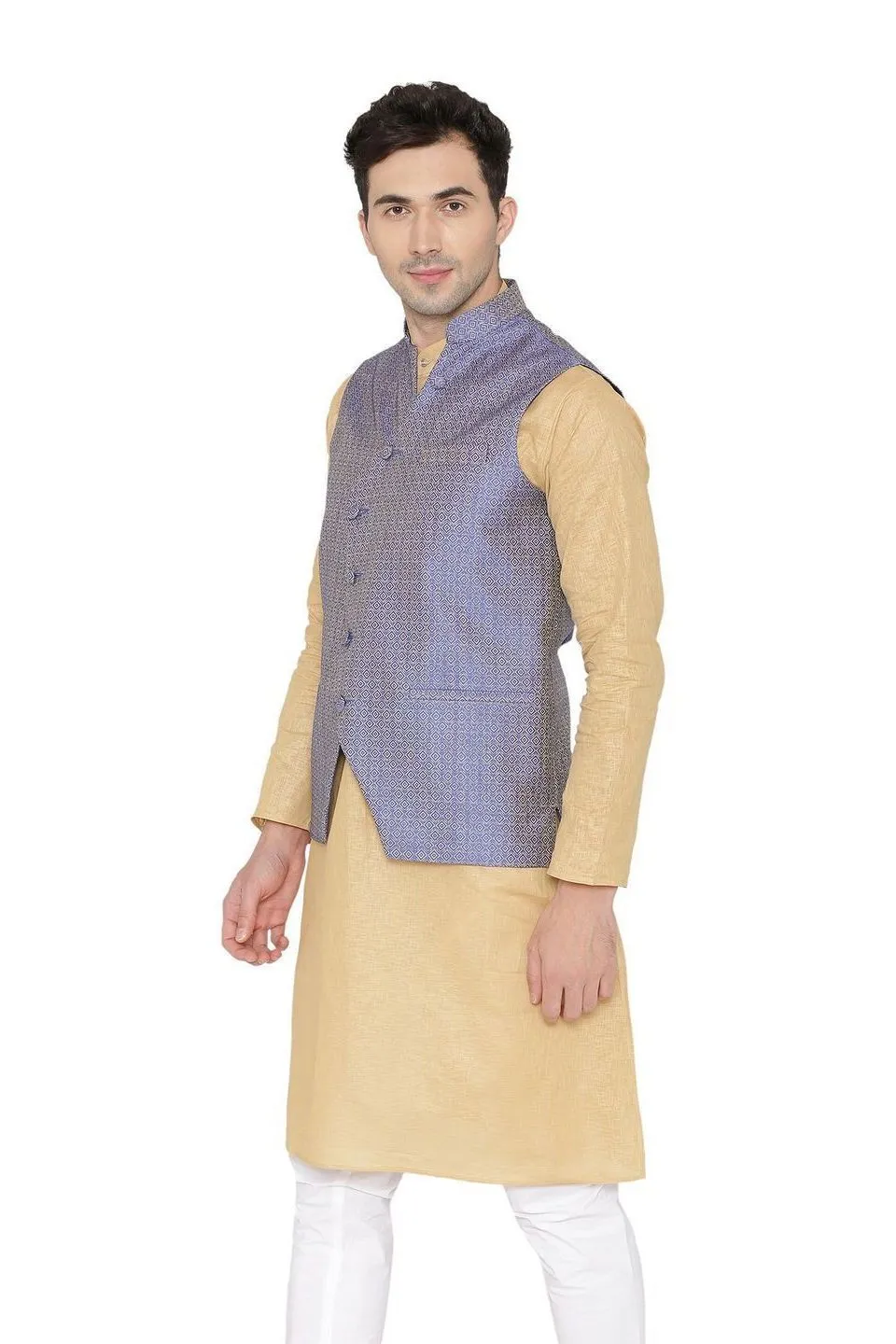 Banarasi Rayon Cotton Blue Modi Nehru Jacket