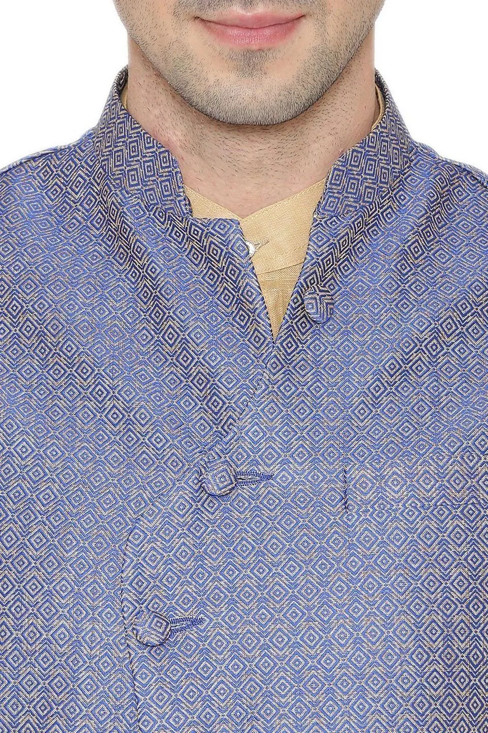 Banarasi Rayon Cotton Blue Modi Nehru Jacket