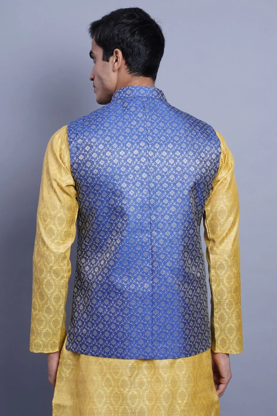 Banarasi Rayon Cotton Blue Modi Nehru Jacket