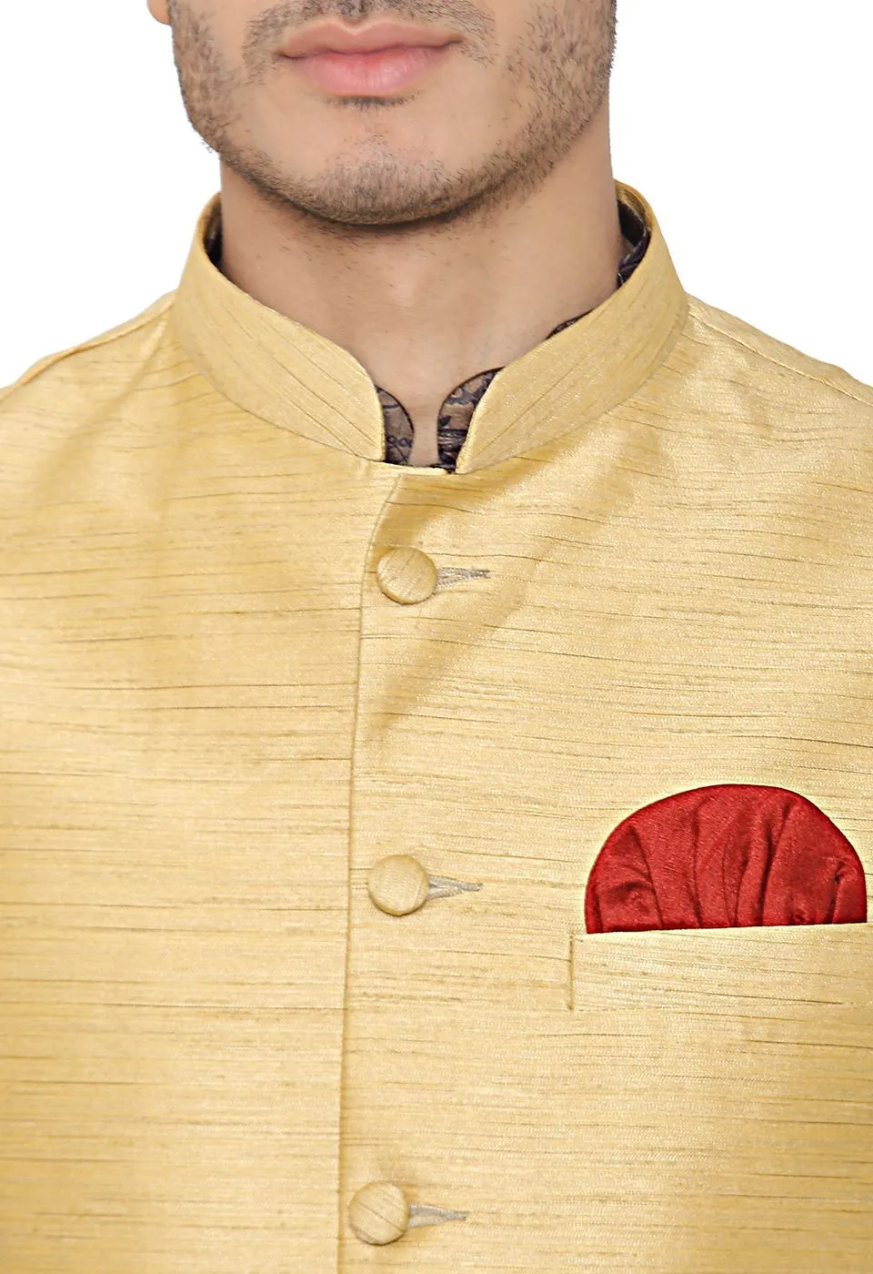 Banarasi Rayon Cotton Gold Nehru Modi Jacket