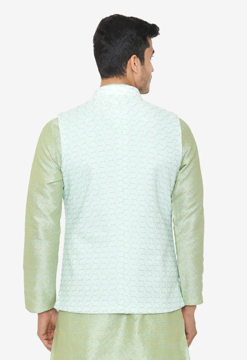 Banarasi Rayon Cotton Green Nehru Modi Jacket