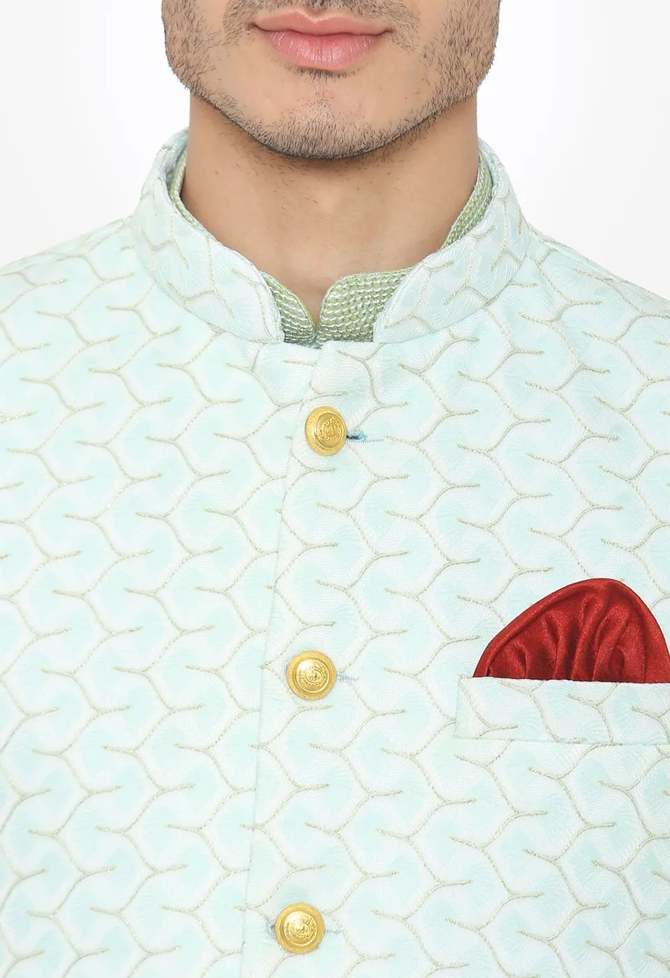 Banarasi Rayon Cotton Green Nehru Modi Jacket