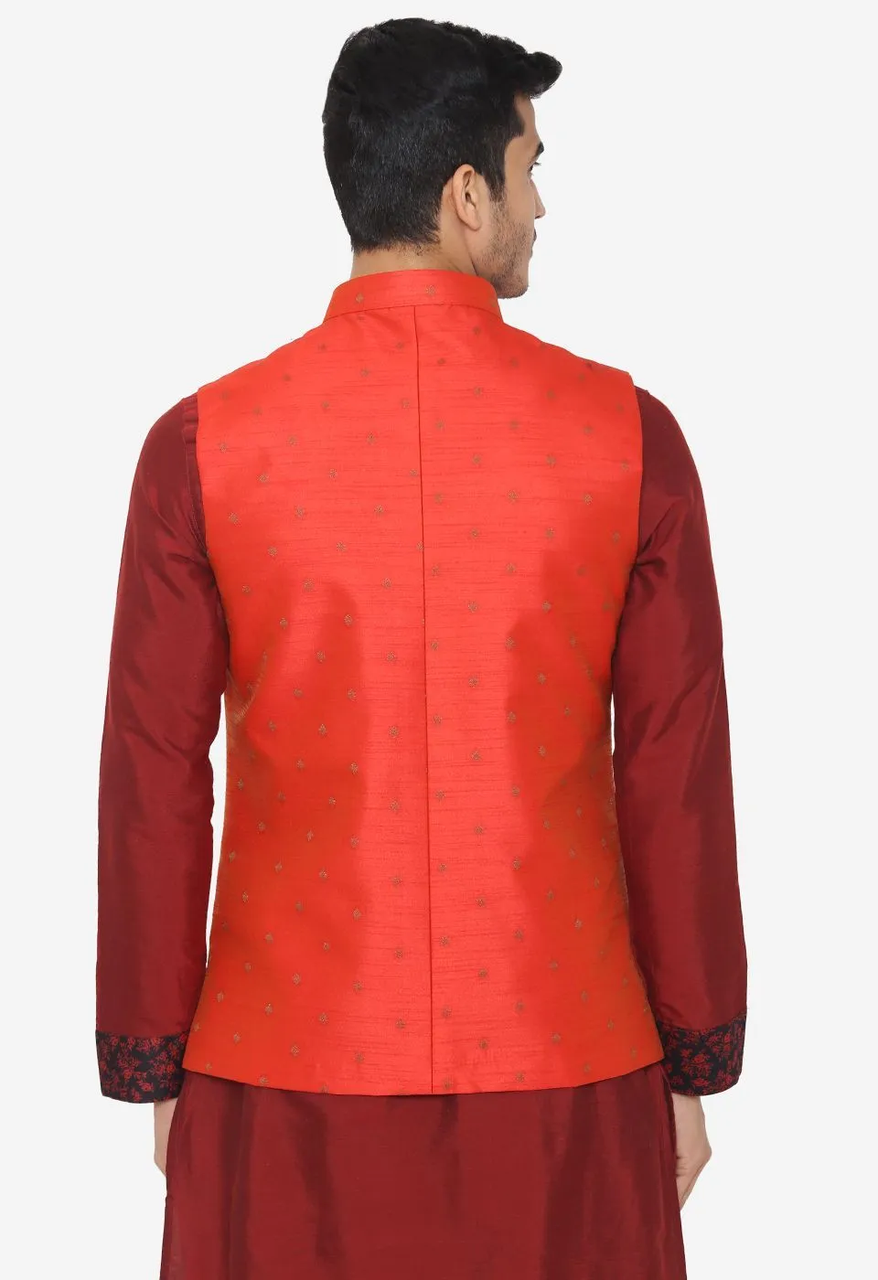 Banarasi Rayon Cotton Orange Nehru Modi Jacket