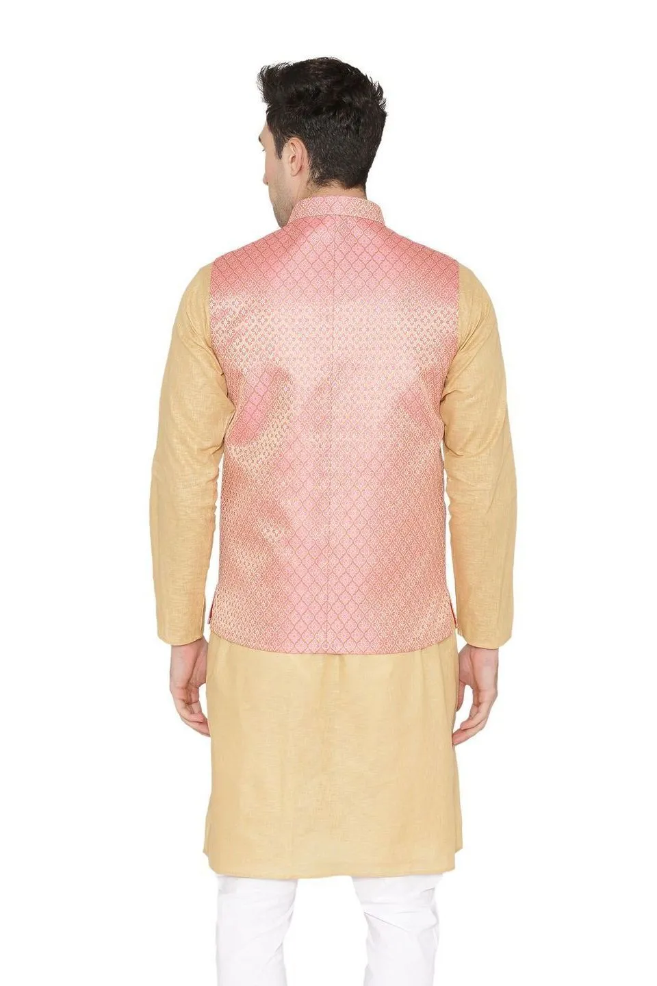 Banarasi Rayon Cotton Pink Modi Nehru Jacket