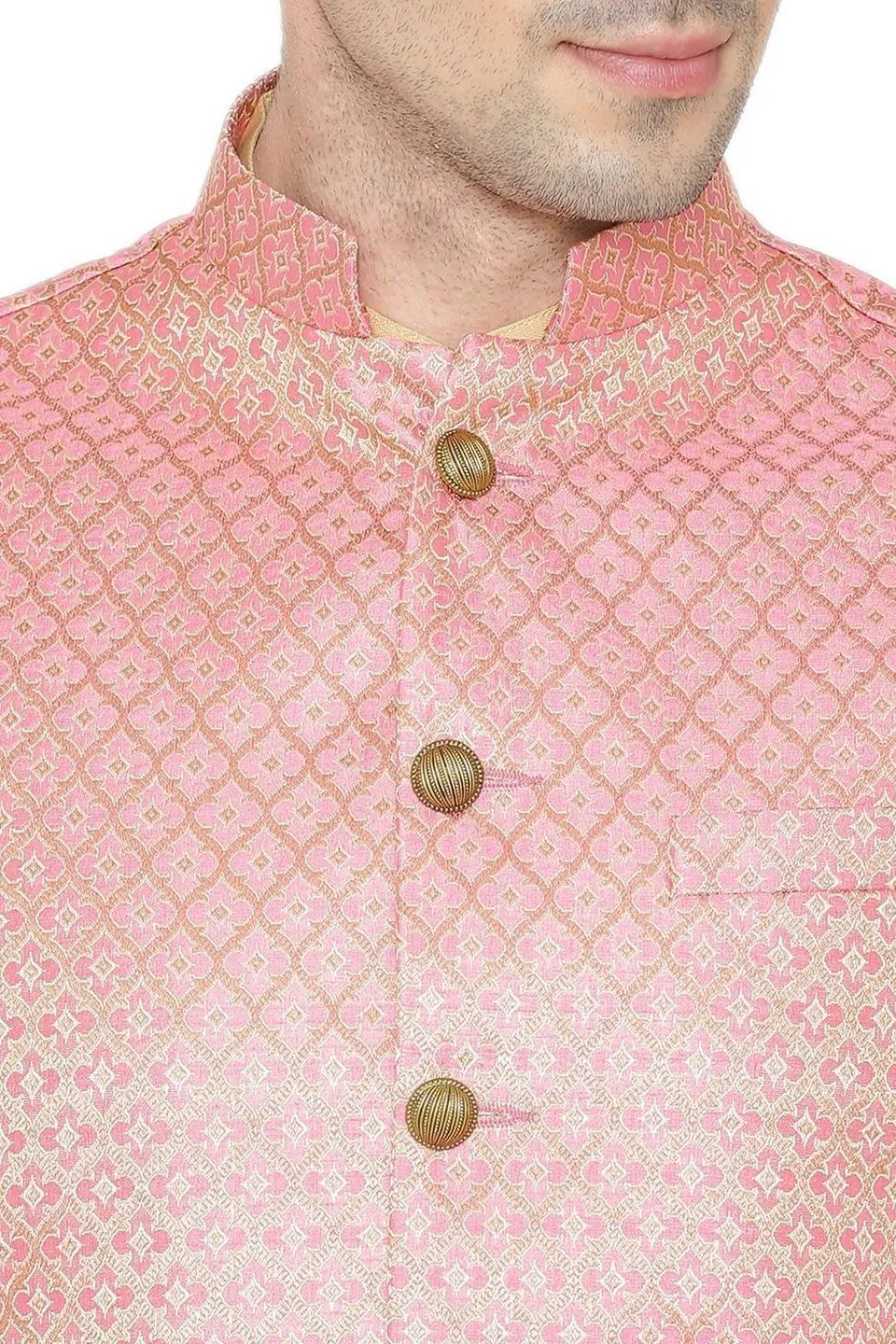Banarasi Rayon Cotton Pink Modi Nehru Jacket