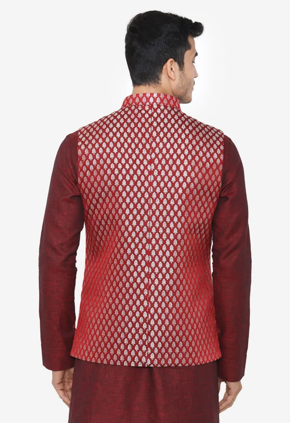Banarasi Rayon Cotton Red Nehru Modi Jacket