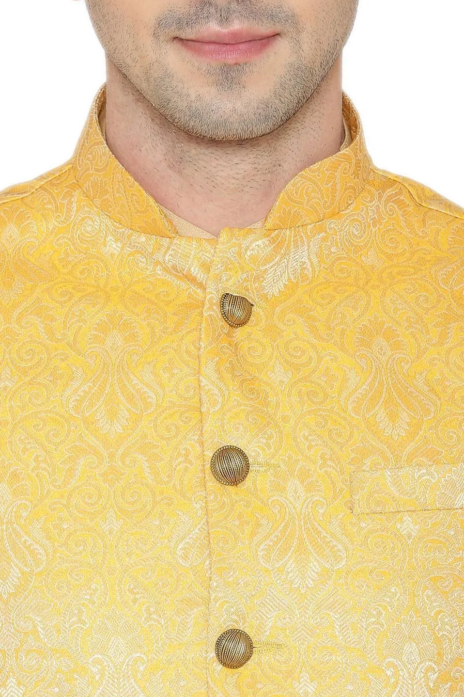 Banarasi Rayon Cotton Yellow Modi Nehru Jacket
