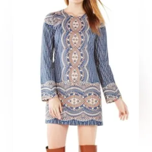 BCBG Maxazria - Alina Mini Shift Dress - Boho Long Bell Sleeves - XS