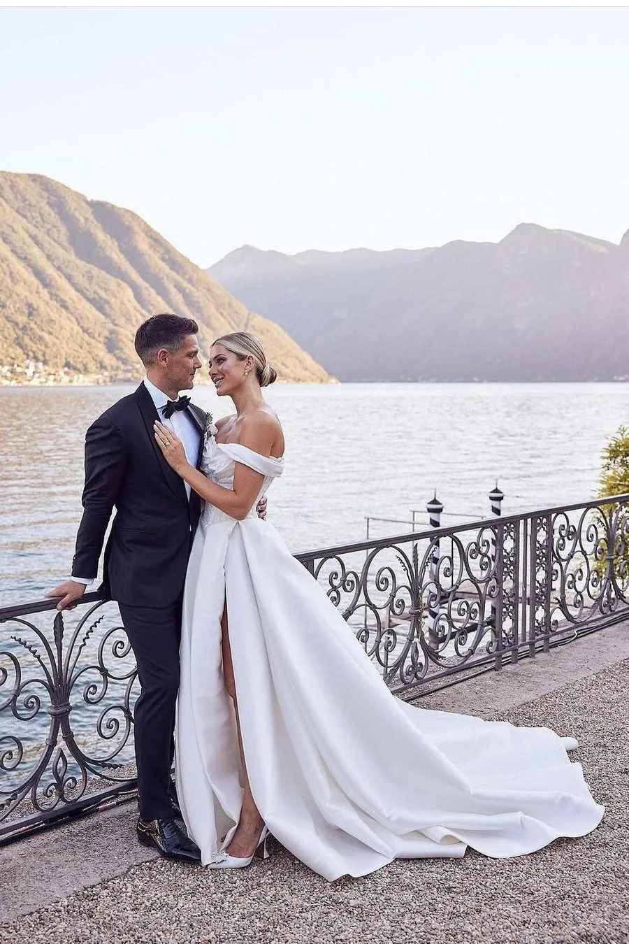 Beaded Satin Wedding Gown with Off-the-shoulder Neckline