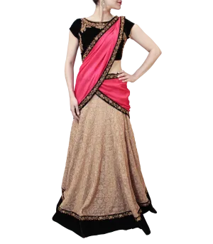 BEIGE AND BLACK LEHENGA SAREE