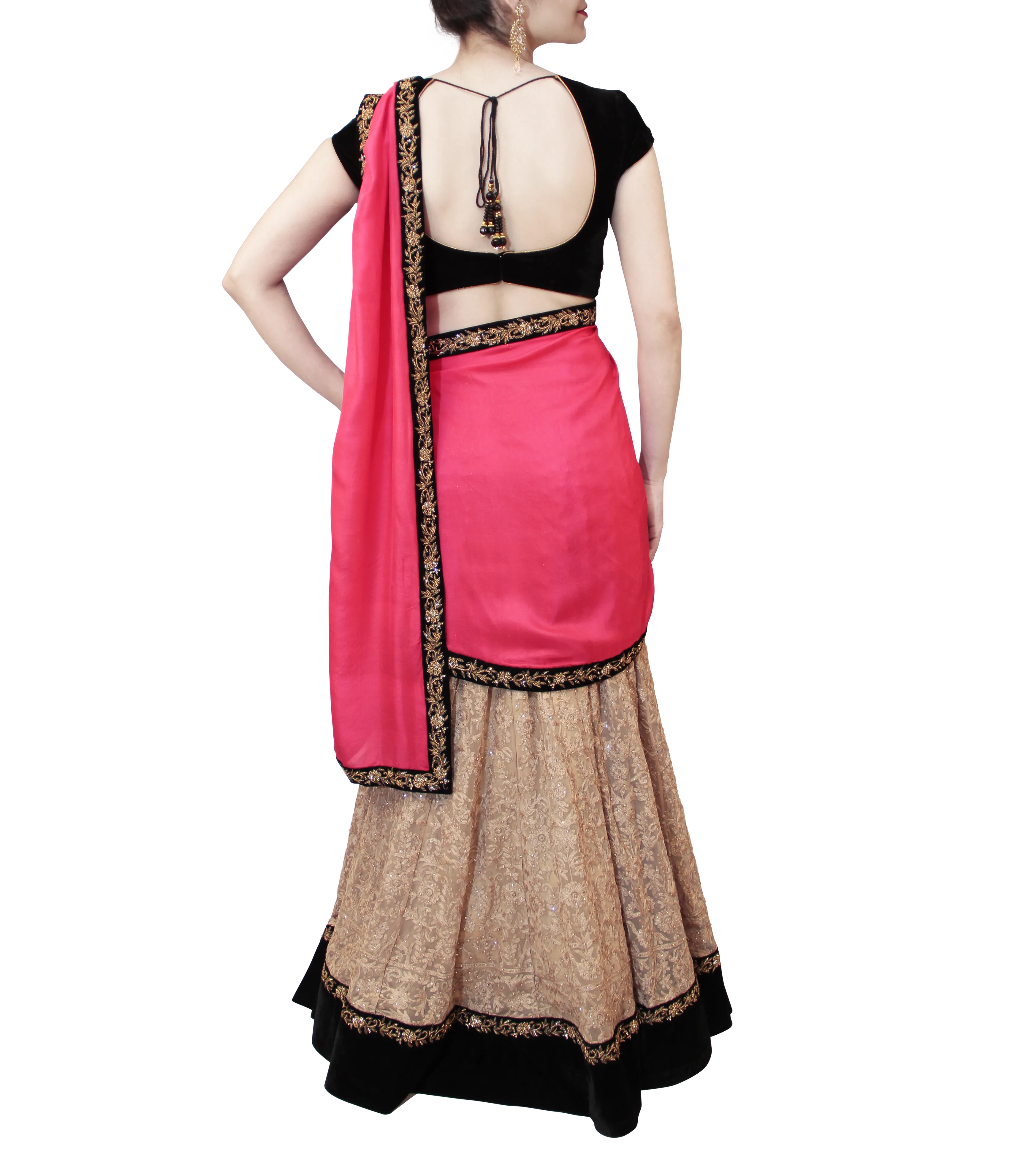 BEIGE AND BLACK LEHENGA SAREE