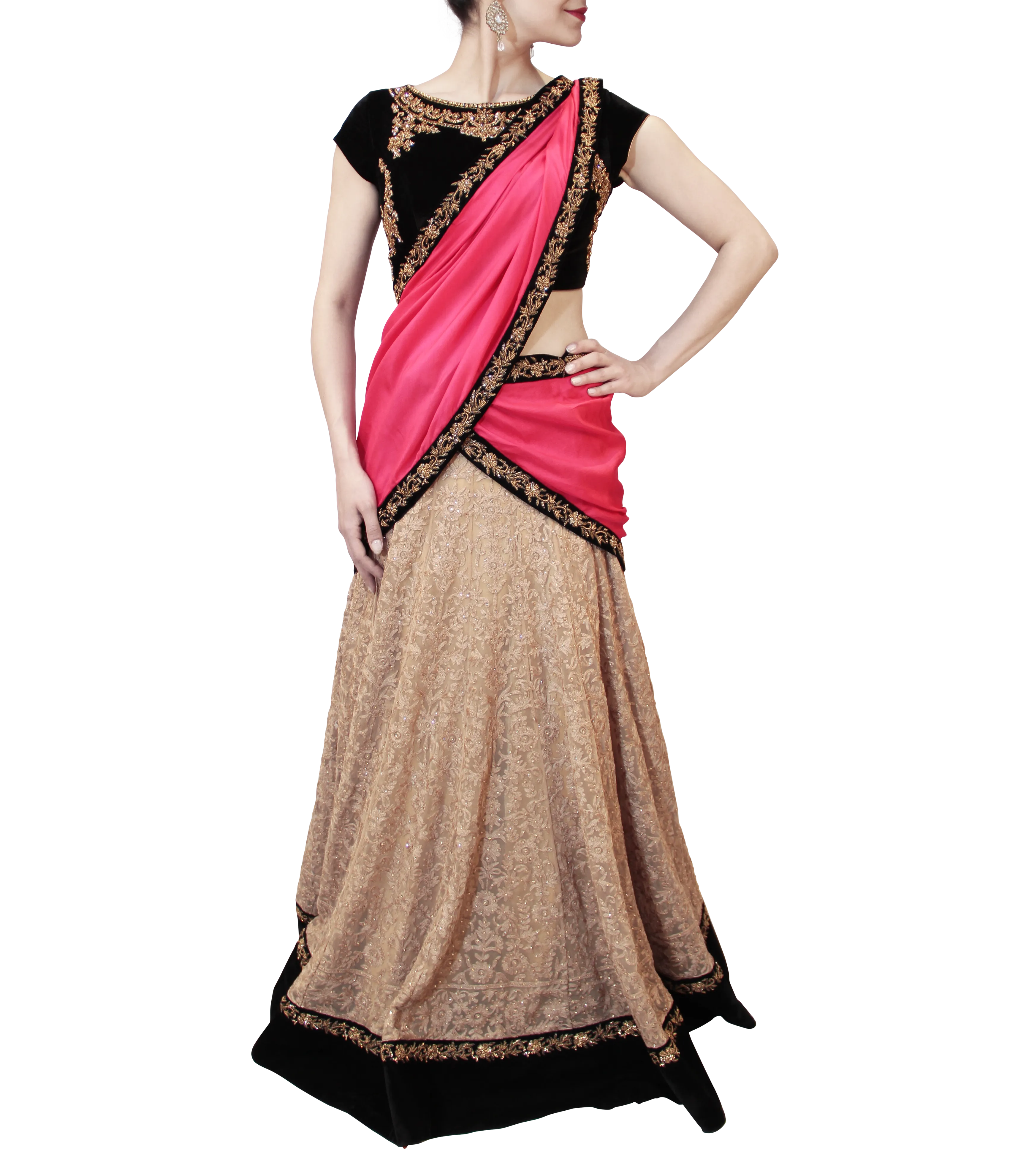 BEIGE AND BLACK LEHENGA SAREE