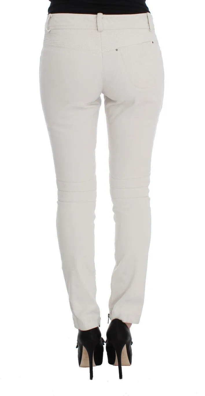 Beige Cotton Slim Fit Denim Jeans