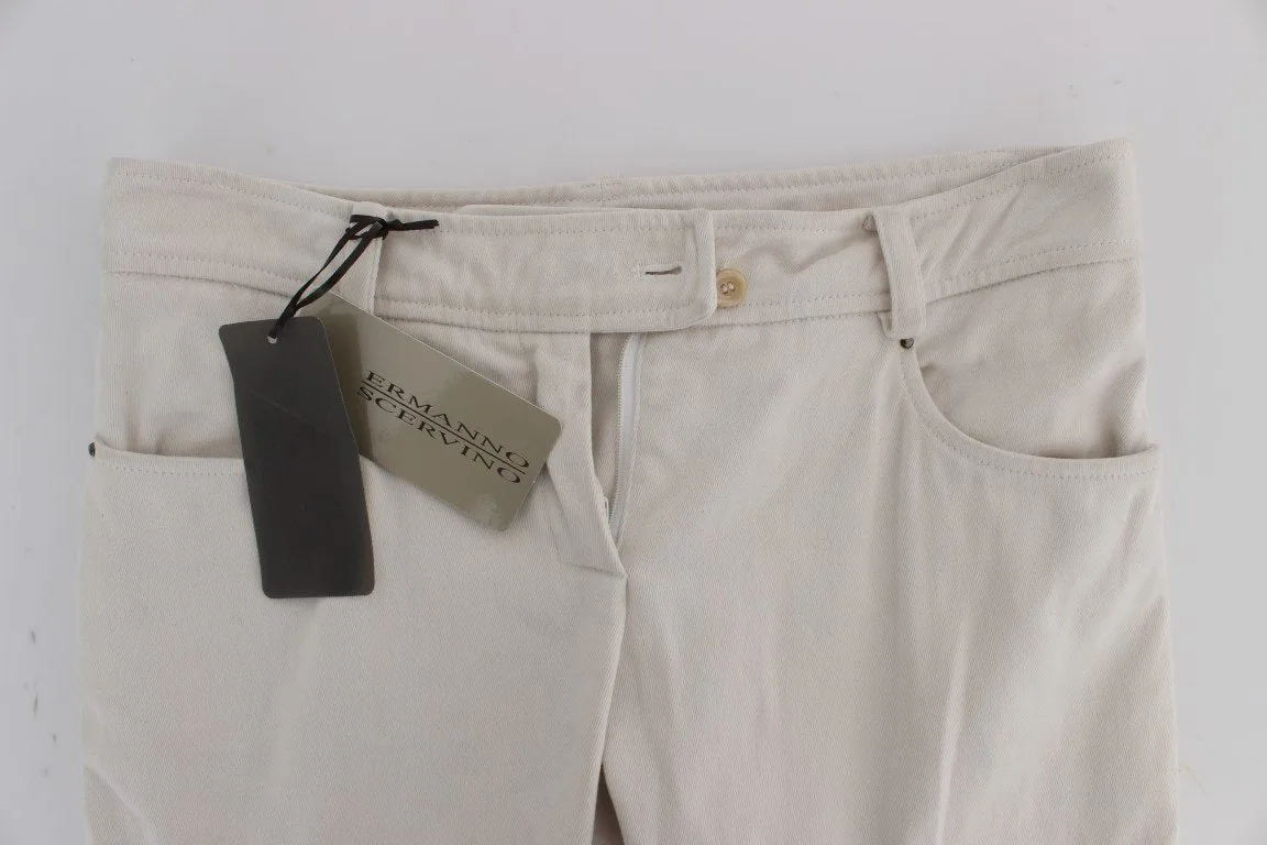 Beige Cotton Slim Fit Denim Jeans