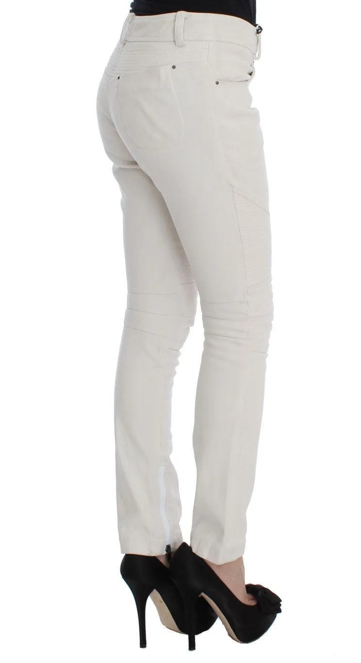 Beige Cotton Slim Fit Denim Jeans