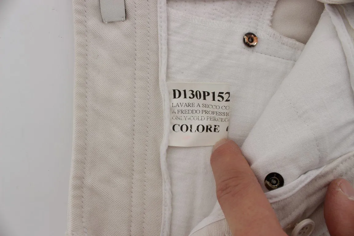Beige Cotton Slim Fit Denim Jeans