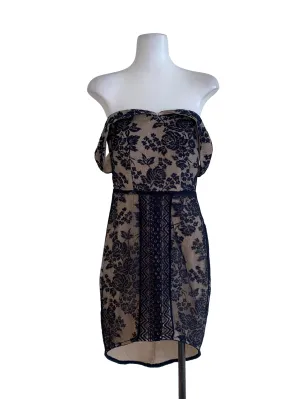 Beige Floral Lace A-Line Dress