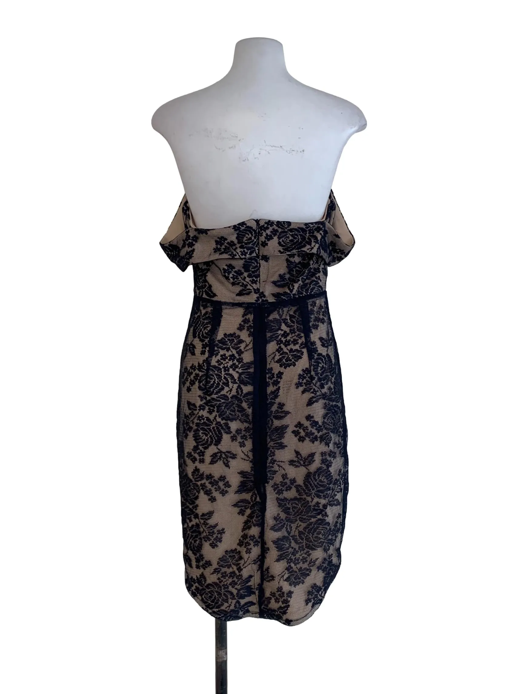 Beige Floral Lace A-Line Dress