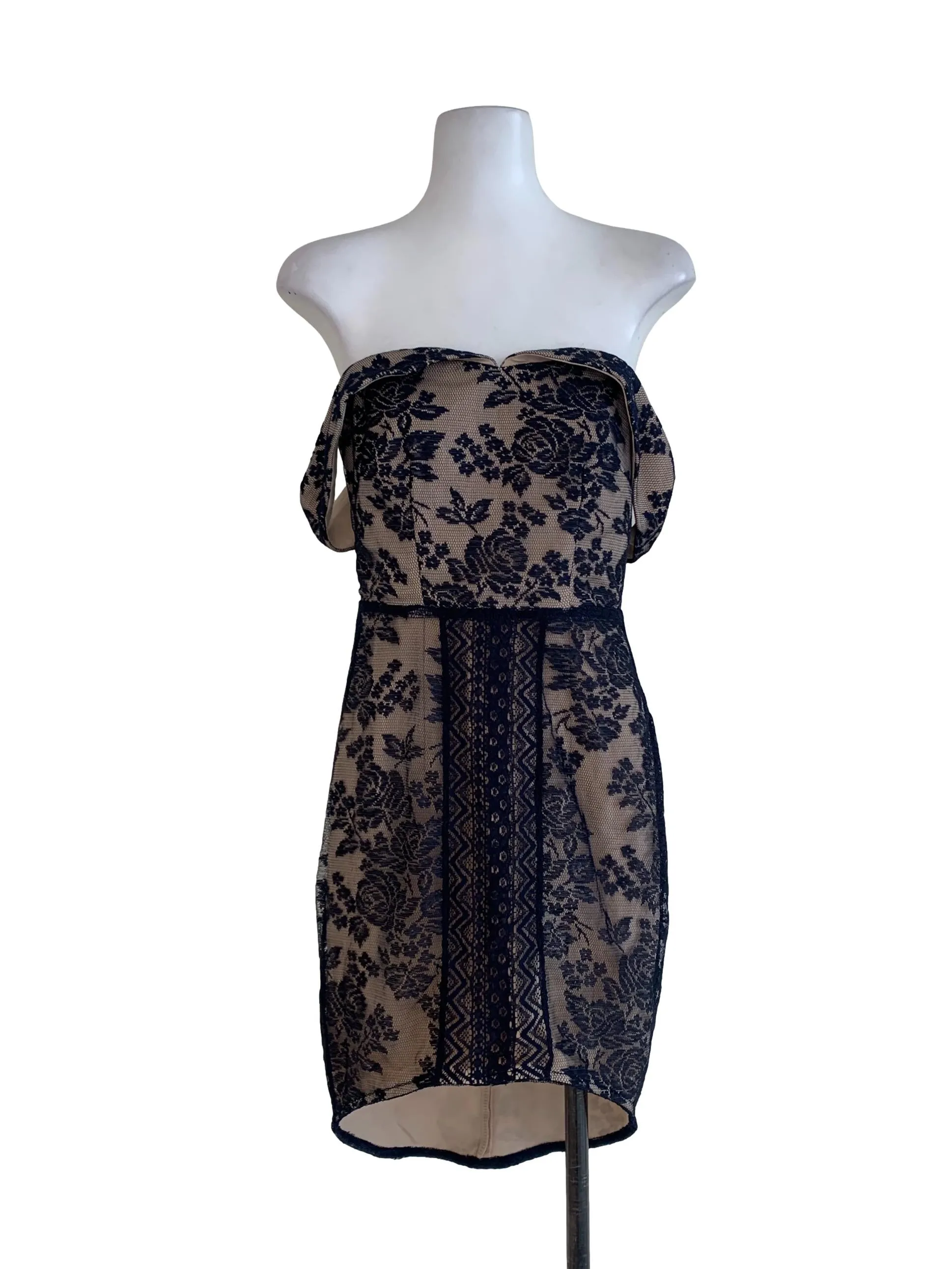 Beige Floral Lace A-Line Dress