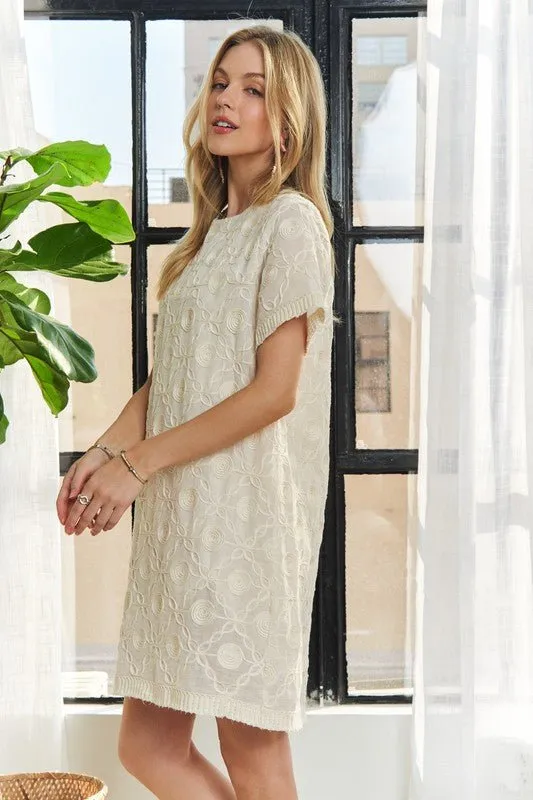 Beige Textured Shift Dress