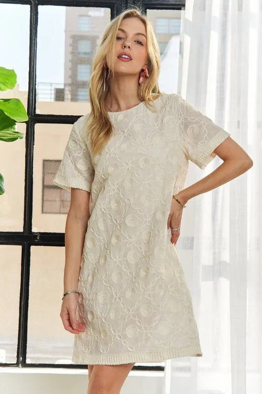 Beige Textured Shift Dress