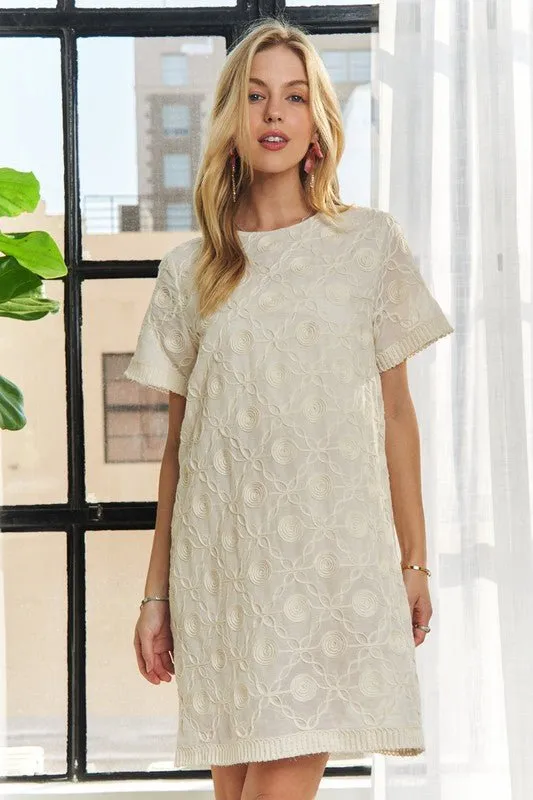 Beige Textured Shift Dress