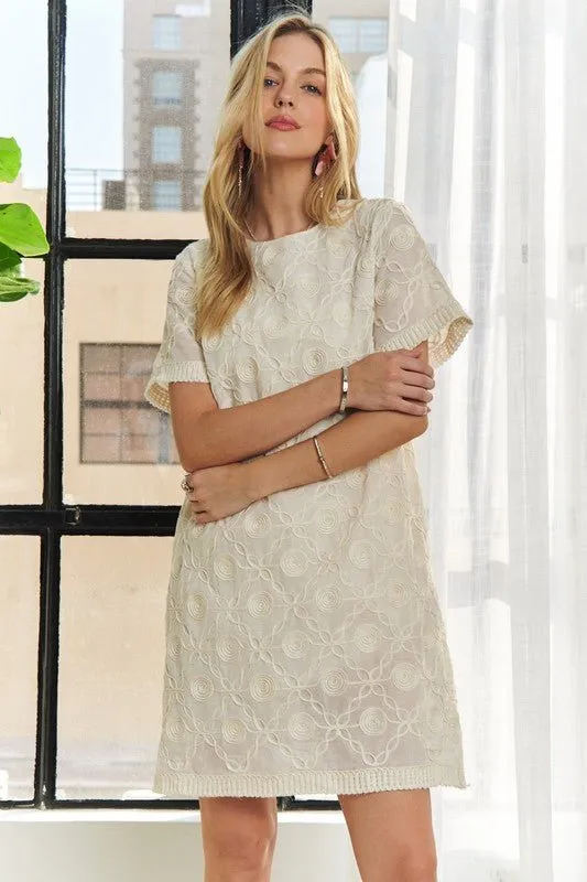 Beige Textured Shift Dress