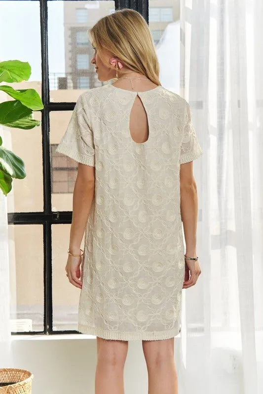 Beige Textured Shift Dress