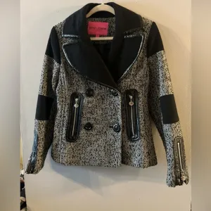Betsey Johnson Womens Size S  Black Tweed Double  Breasted Jacket Coat O