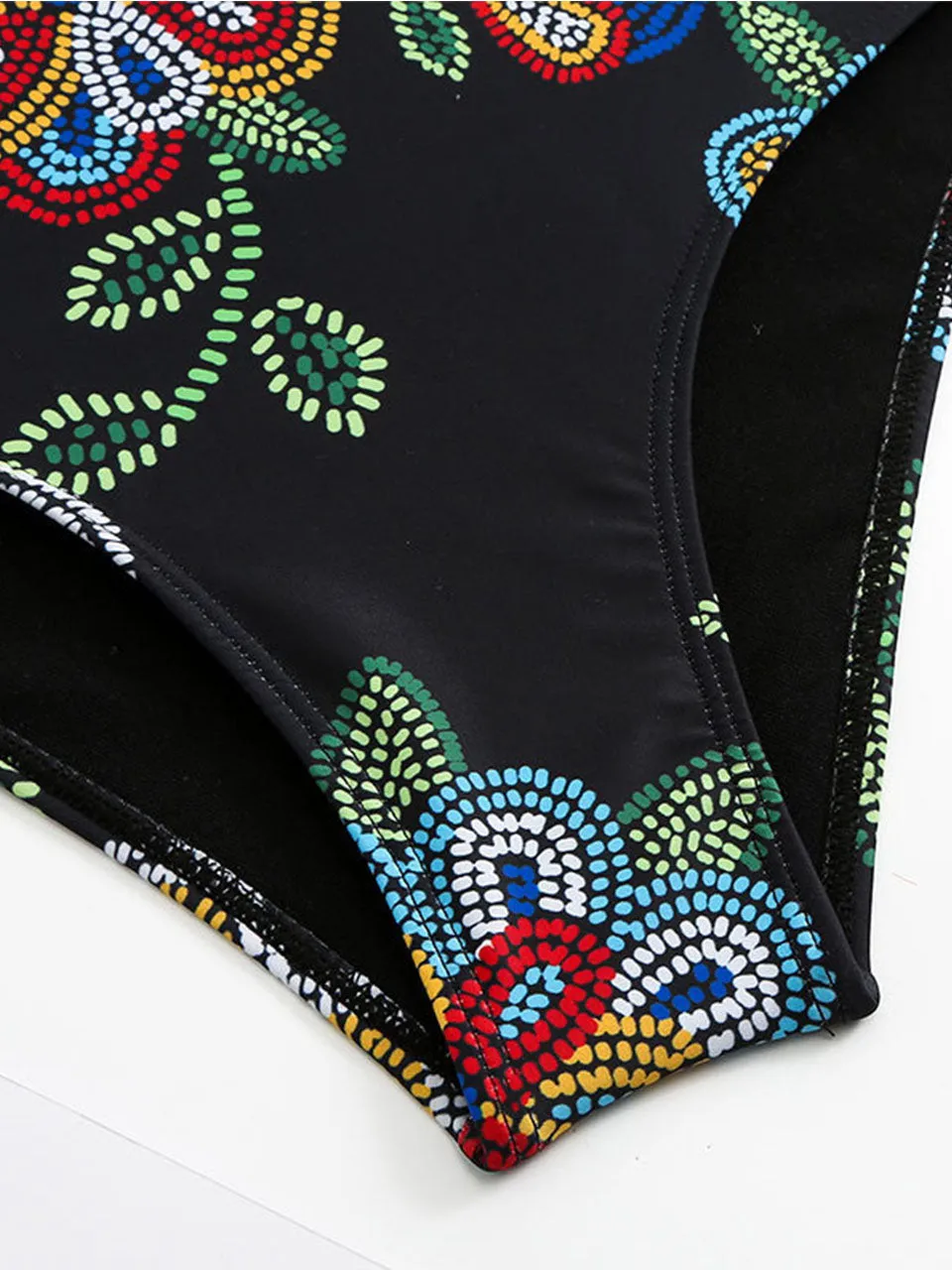 Black Floral Print Flower Strap One Piece With Bathing Suit Wrap Skirt