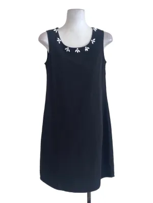 Black Plain Beaded Neck Shift Dress