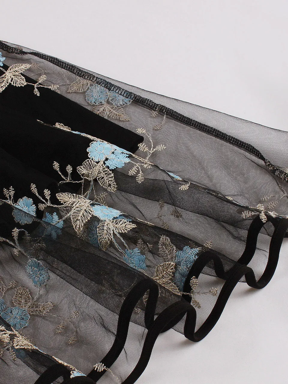Black Semi Sheer Butterfly Lace Embroidered 1950S Vintage Dress