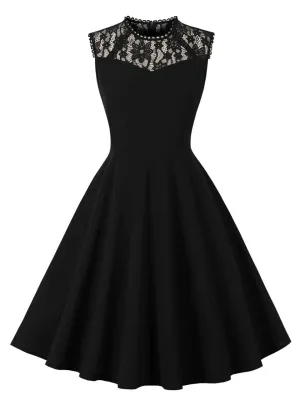 Black Semi Sheer Lace Sleeveless 1950S Vintage Dress