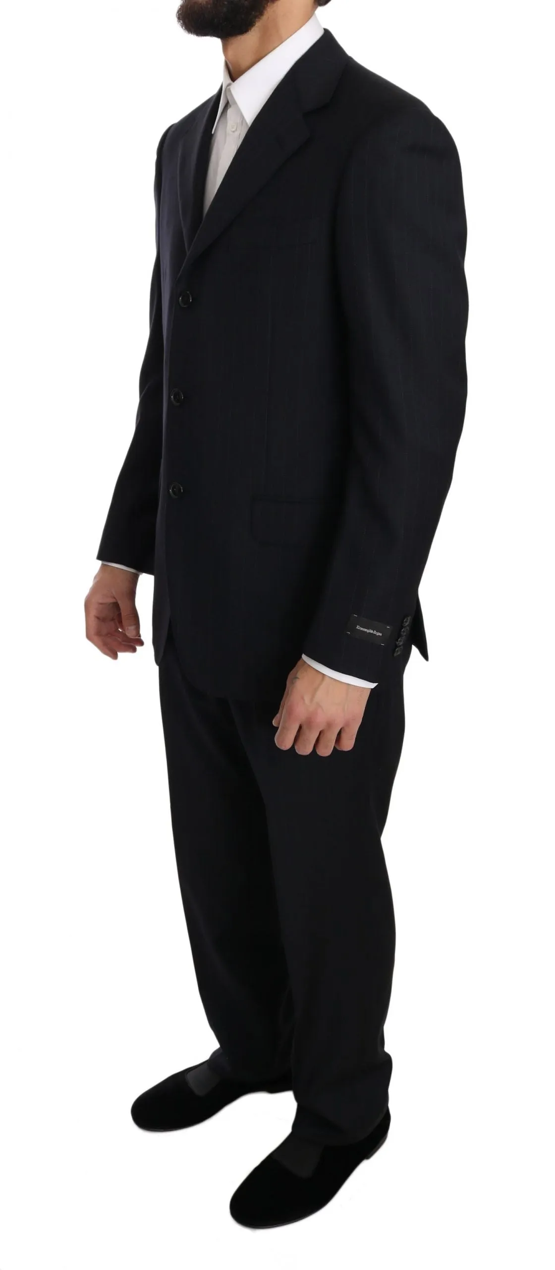 Black Stripe Two Piece 3 Button Wool Suit