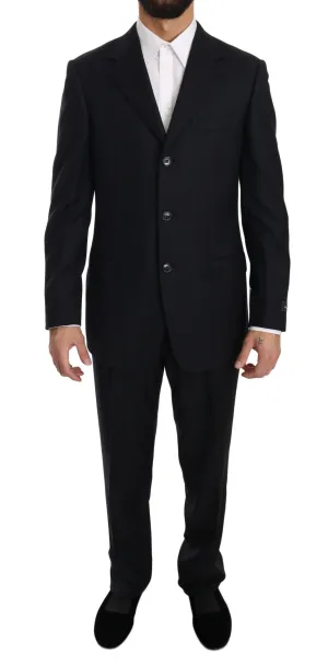 Black Stripe Two Piece 3 Button Wool Suit