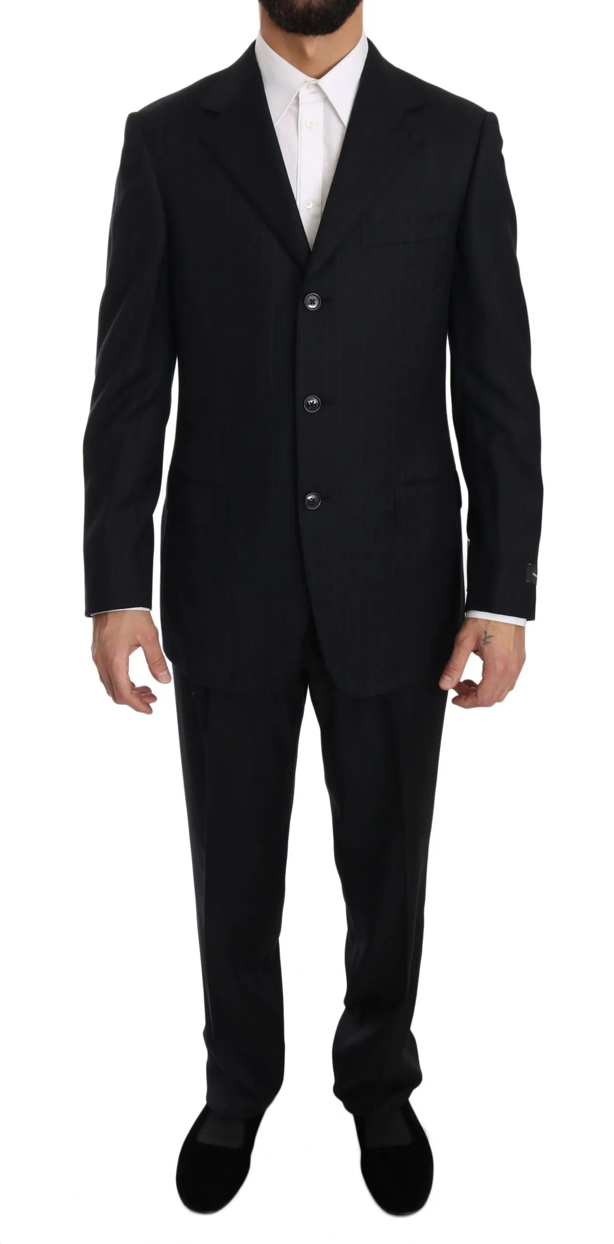 Black Stripe Two Piece 3 Button Wool Suit