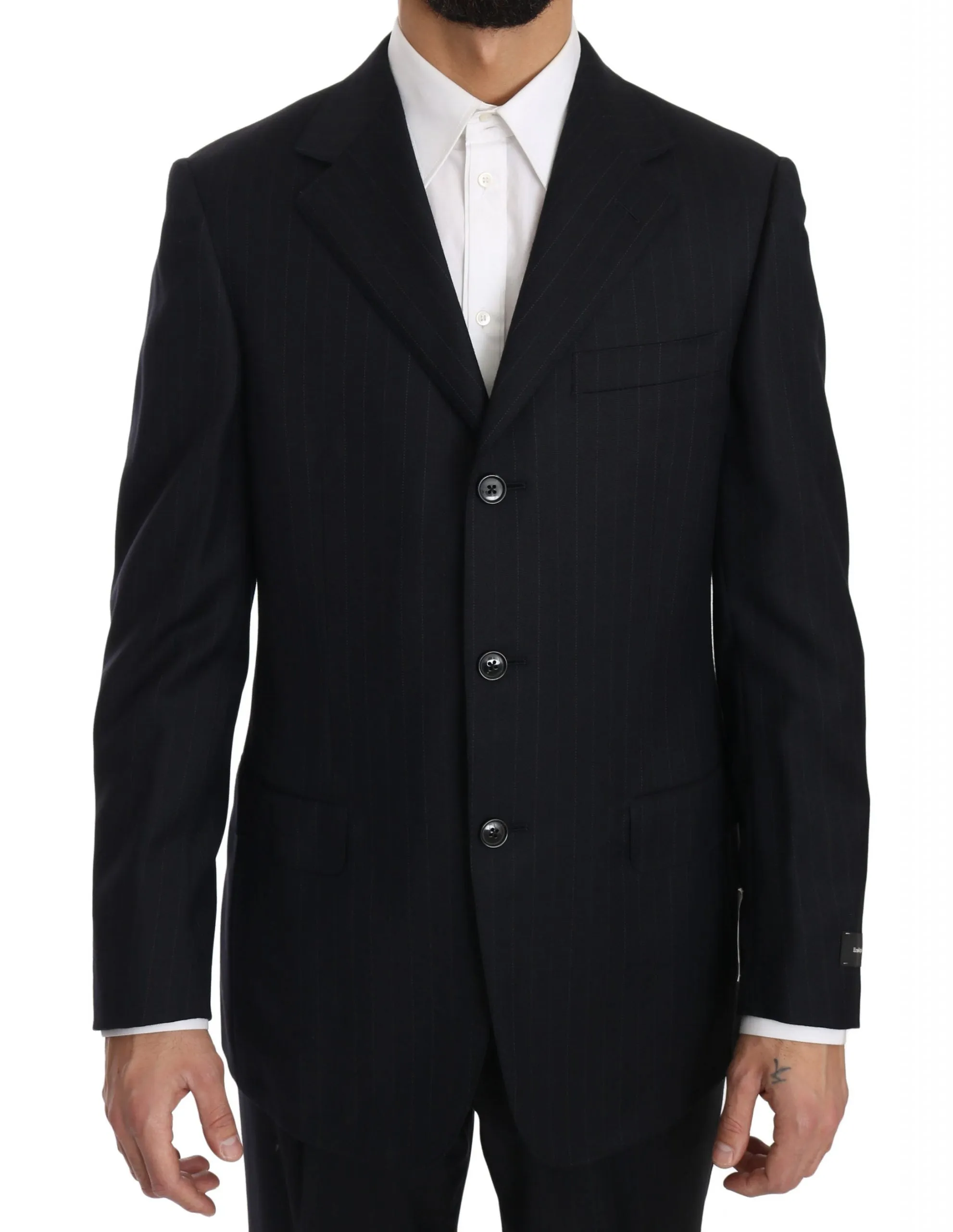 Black Stripe Two Piece 3 Button Wool Suit