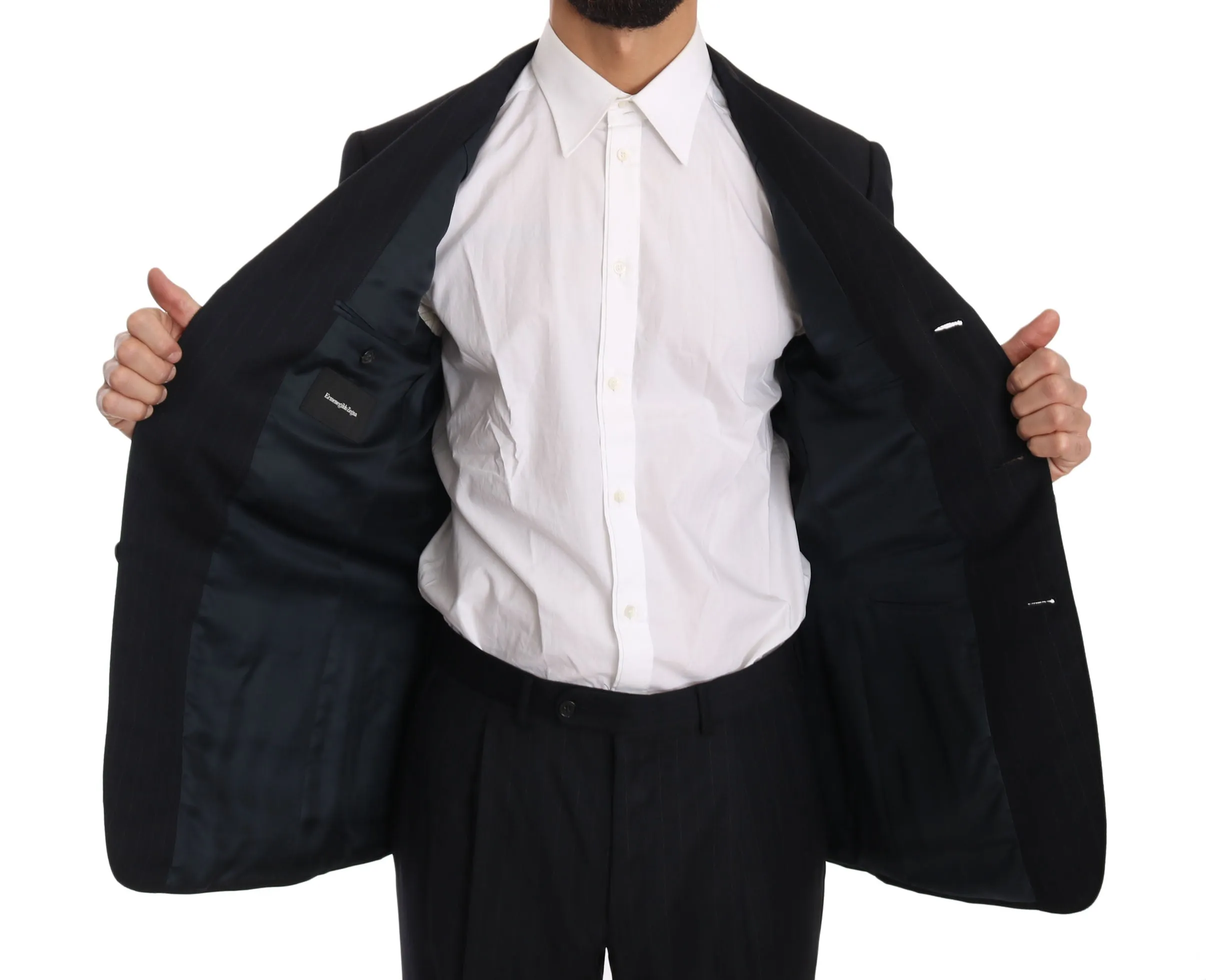 Black Stripe Two Piece 3 Button Wool Suit