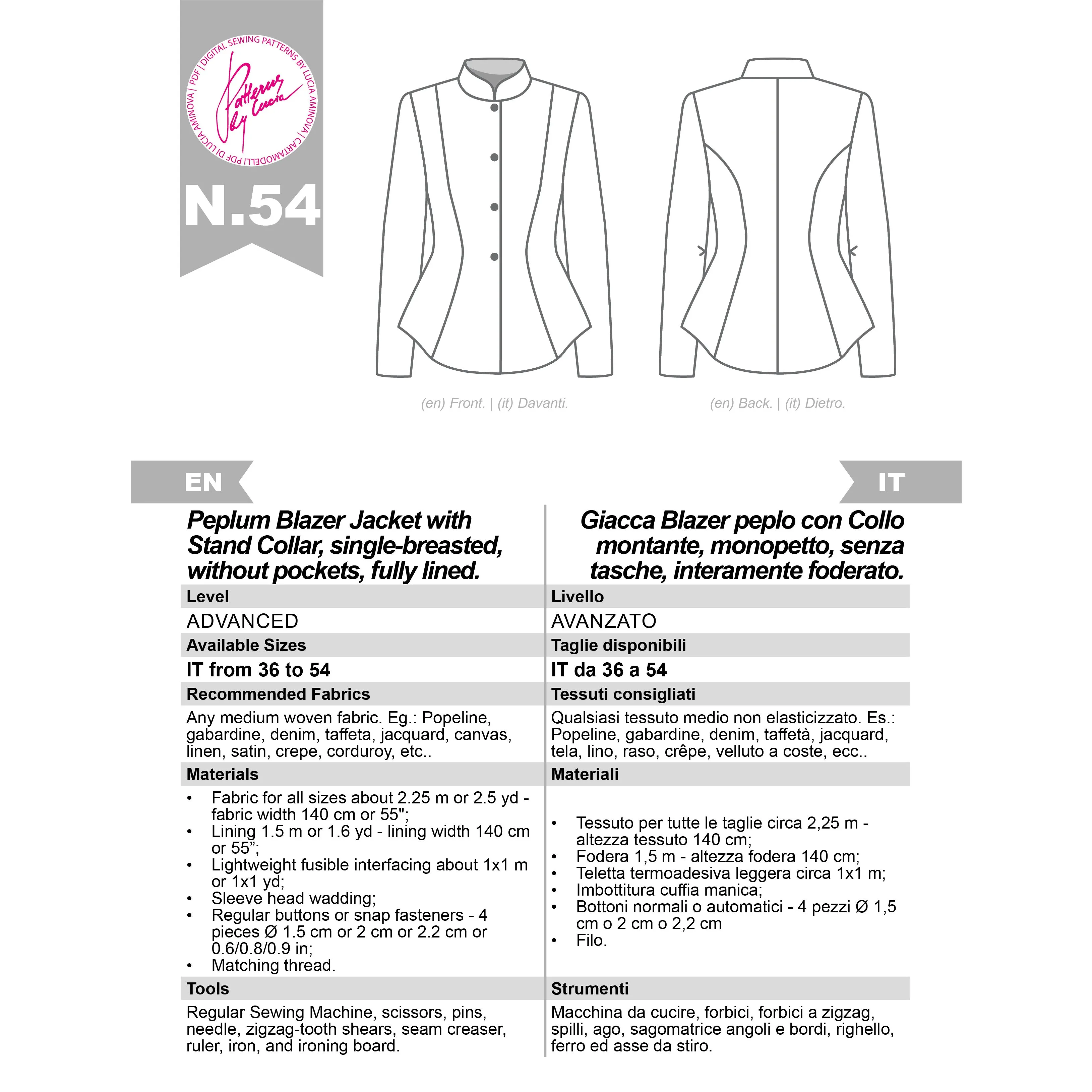 Blazer Sewing Pattern N.54