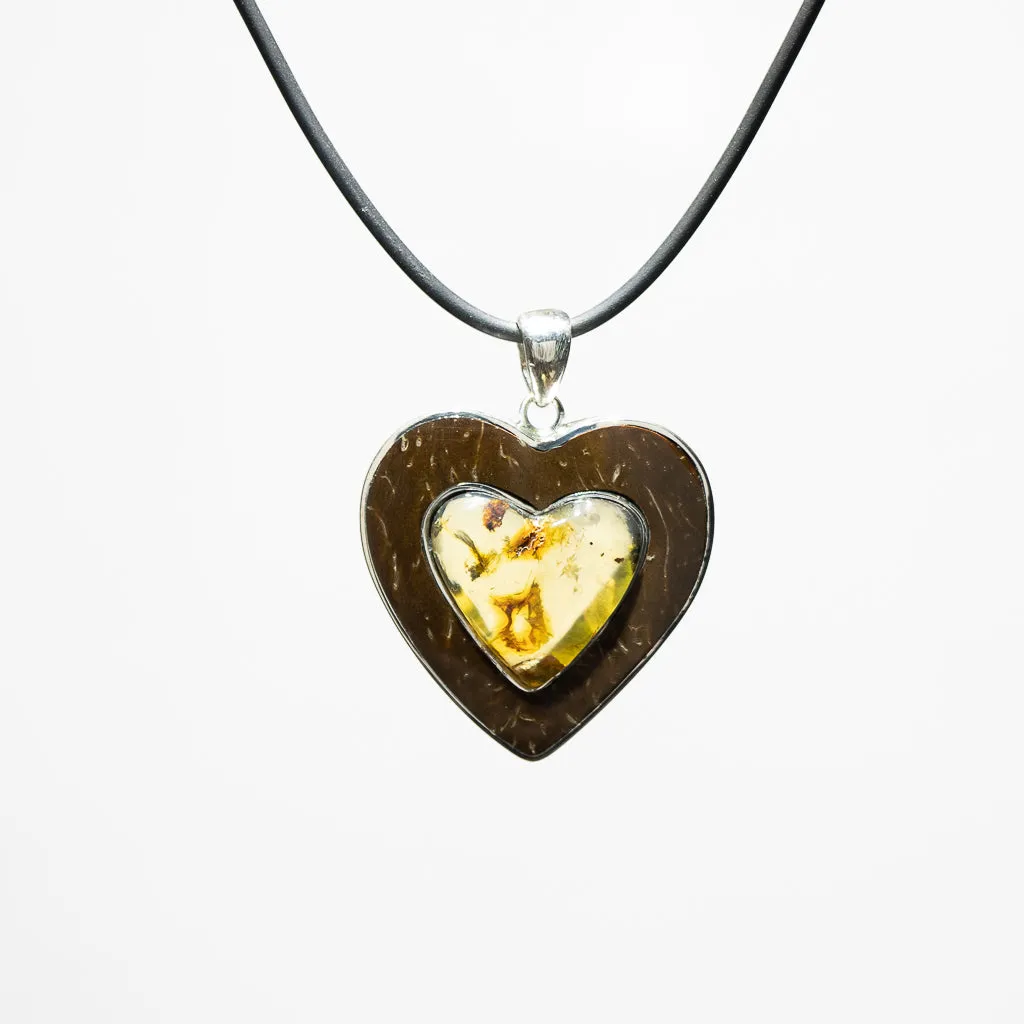 Blue Amber Heart Pendant, Amia