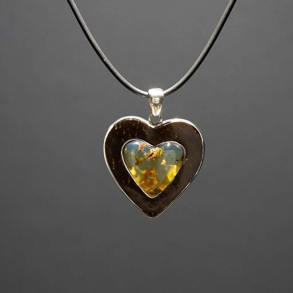 Blue Amber Heart Pendant, Amia
