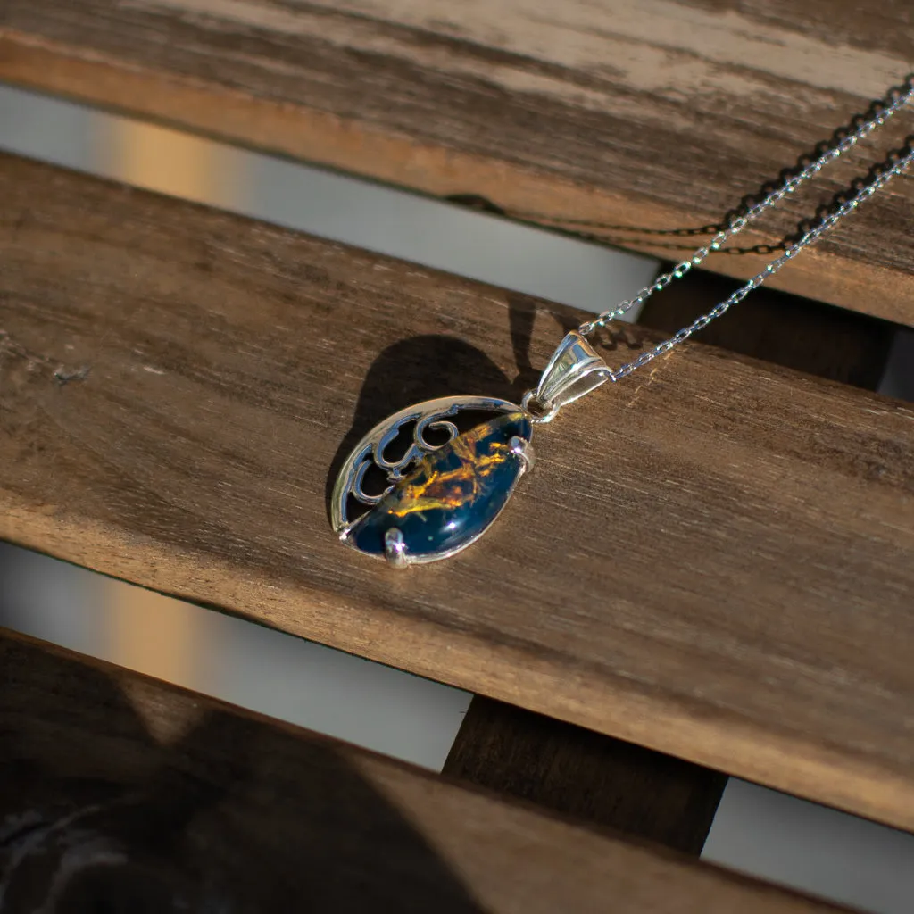 Blue Amber Pendant, Magda