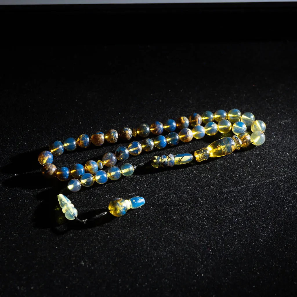 Blue Amber Tasbih, 33 Beads, 7mm Beads, 13gr