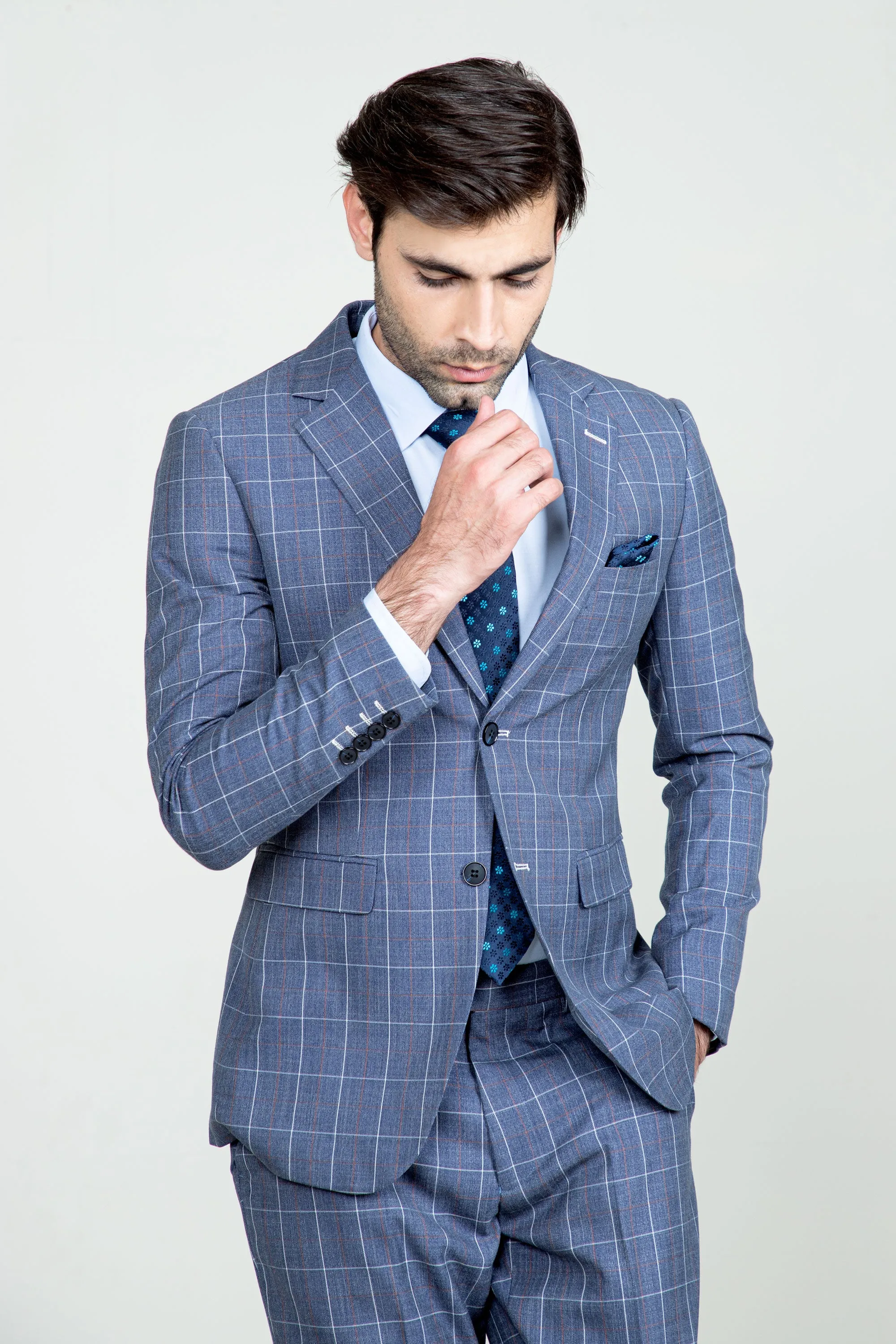 Blue Check Suit-2Pcs